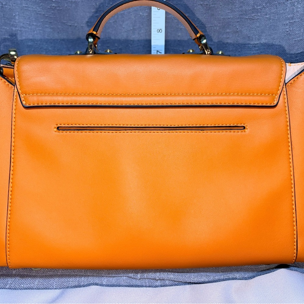 Structured Orange Leather Top-Handle Satchel with Gold-Tone Clasp - Picture 3 of 9